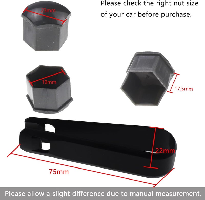 Nihfien 20 Pcs Wheel Lug Nut Covers, 19mm Universal Car Tire Nut Caps, Hexagonal Plastic Tire Bolt Caps with Removal Tool (Gray) - Image 3
